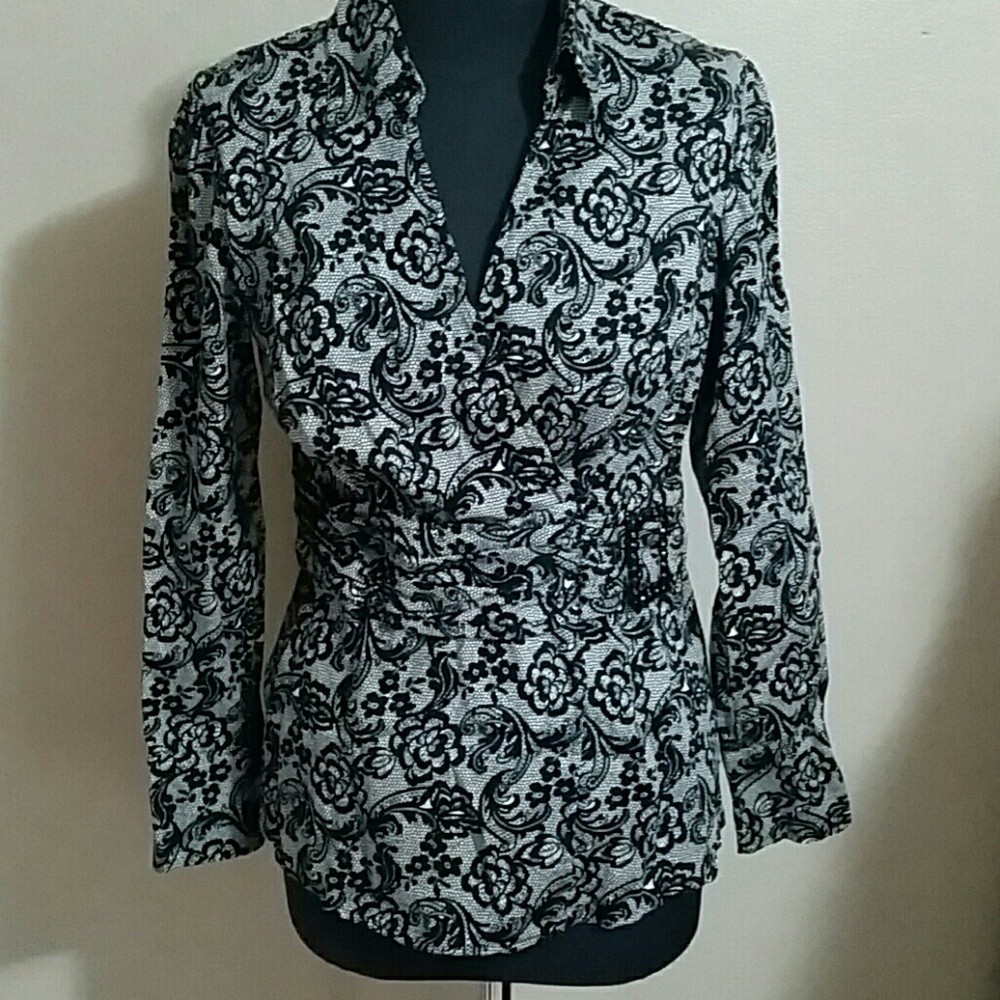 Apt 9 Faux Lace Crossover Blouse Long Sleeve